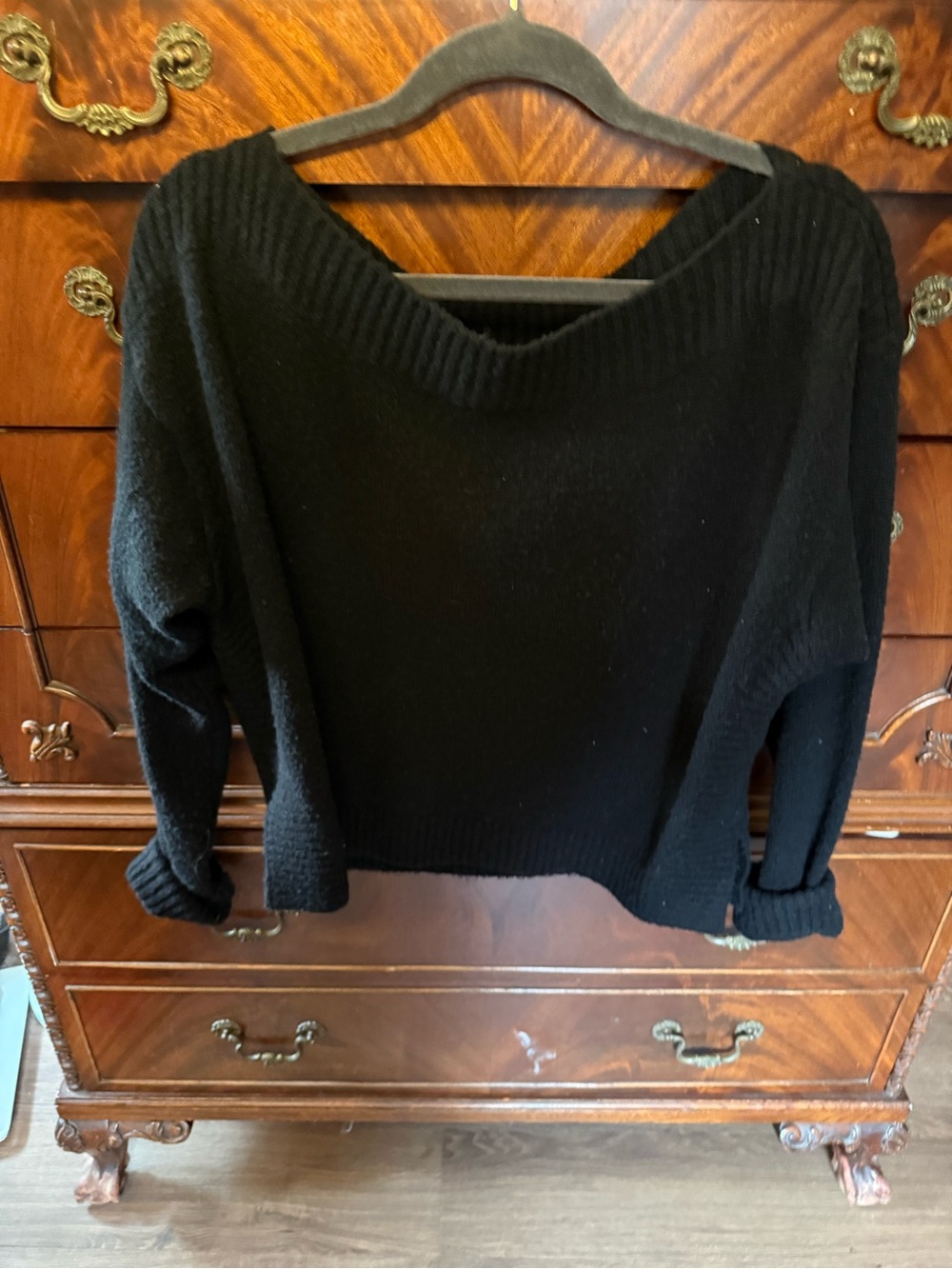 Black Women's Ribbed Boat Neck/ Off The Shoulder Sweater